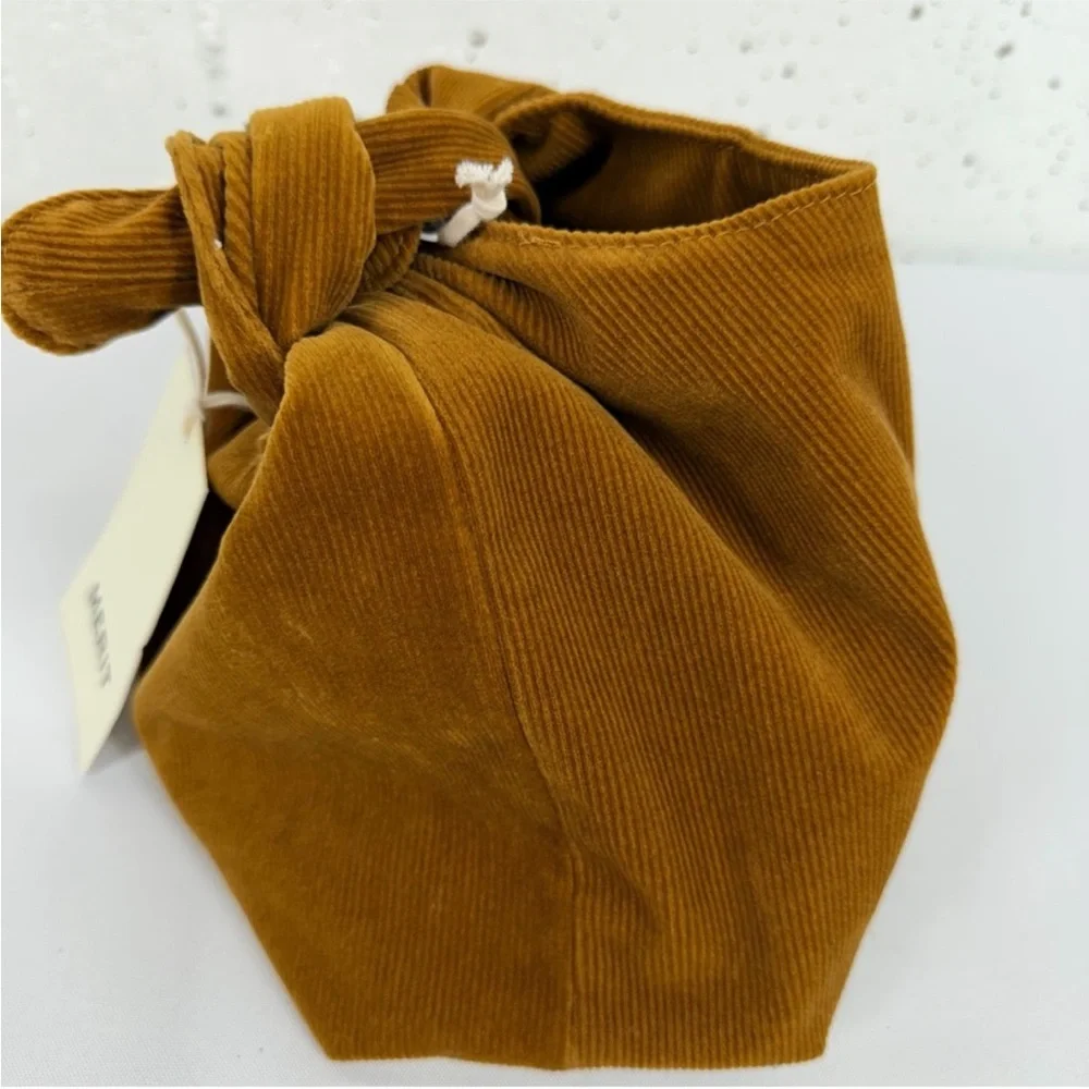 Merit Rust Brown Corduroy Tie Handle Cosmetic Bag NEW